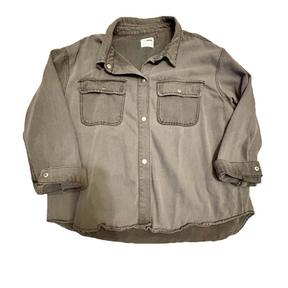 Ci Sono dark Gray Wash oversized Denim button up shirt Shacket Women's Large